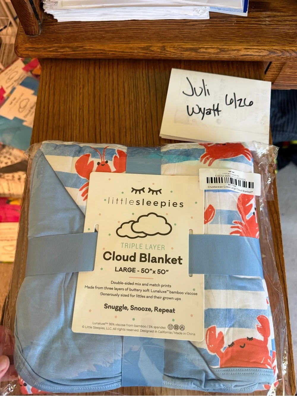Little Sleepies Blue, White & Red Crab Cloud Blanket - Large